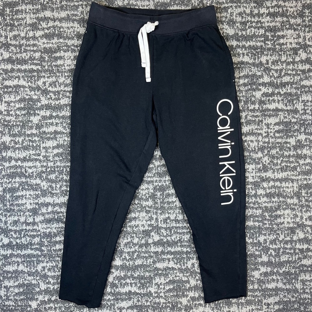 Calvin Klein Joggers Women Medium Black Logo Sleepwear Sweatpants Tapered Leg